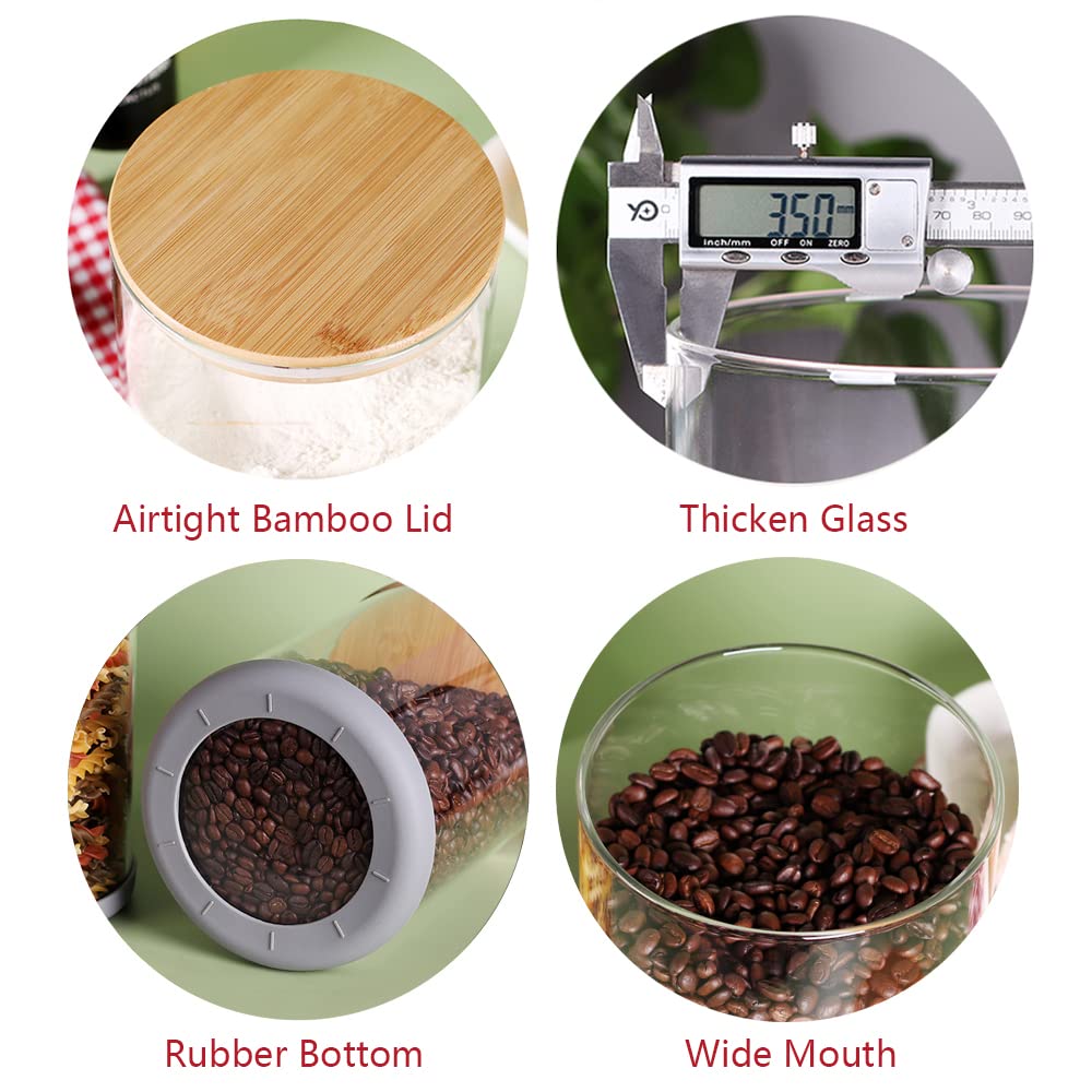CZFWin Set of 2 Glass Flour Container with Airtight Bamboo Lid, Large Food Jar with Wooden Lid for Storage Flour, Sugar, Cookies, Rice, Coffee Beans(3L)