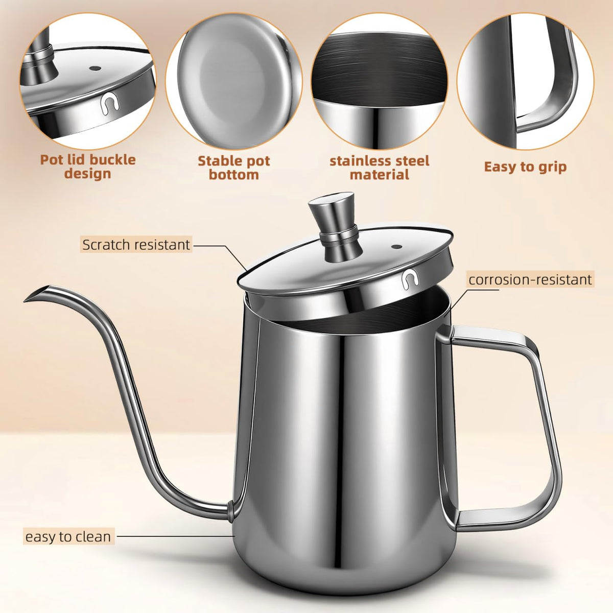 Gooseneck Kettle, 600ML Coffee Pour Kettle with Thin Spout