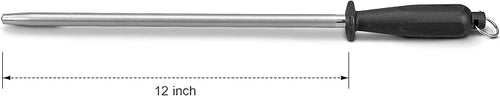12" Knives Sharpener Knives Sharpening Honing Rod ALLWIN HOUSEWARE Knives Carbon Honing Steel for Chef Knives Daily Edge Maintenance Non‑Slip Handle with Anti‑Slip Metal Tip for Kitchen Cooking Gift