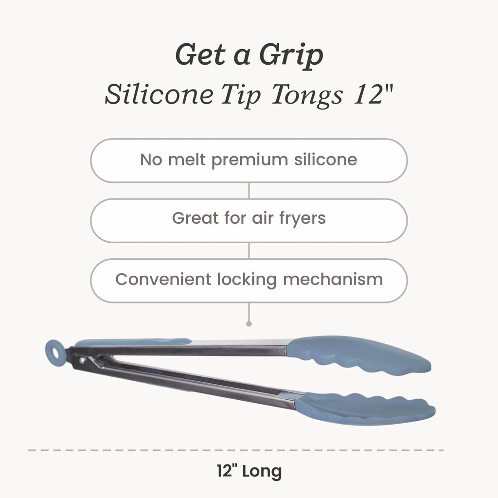Starpack Get a Grip Silicone Kitchen Tongs (12 Inch) - LFGB Non Toxic, 600°F Heat Resistant, BPA-Free - Heavy-Duty Stainless Steel, Locking - Dishwasher Safe for Nonstick Cookware