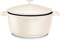 Large Dutch Oven Pot with Lid-7.5QT Cast Aluminum Oven Pot with Two Handles Lightweight for Bread Baking Braising and Roasting(Beige)