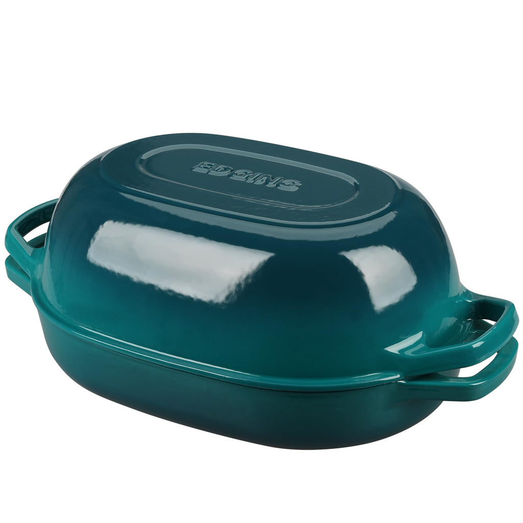 EDGING CASTING Enameled Cast Iron Oval Dutch Oven Pot with Lid, Dutch Oven for Sourdough Bread Baking, Bread Oven, Bread Dutch Oven, Oval Bread Pan, 5qt, Lake Blue