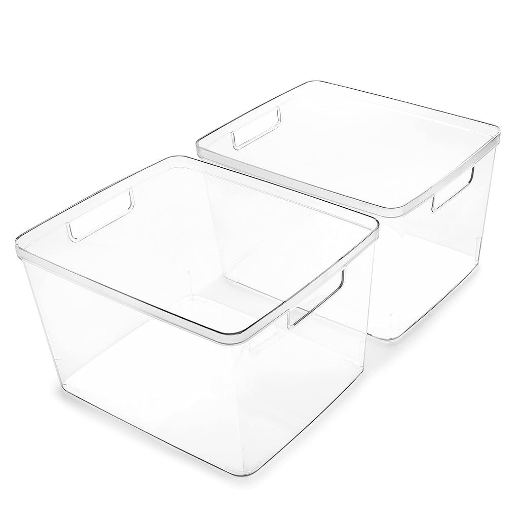 BINO | Plastic Storage Bins, Medium - 2 Pack | THE LUCID COLLECTION | Multi-Use Built-In Handles | BPA-Free | Clear Storage Containers | Fridge Organizer | Pantry & Home Organization