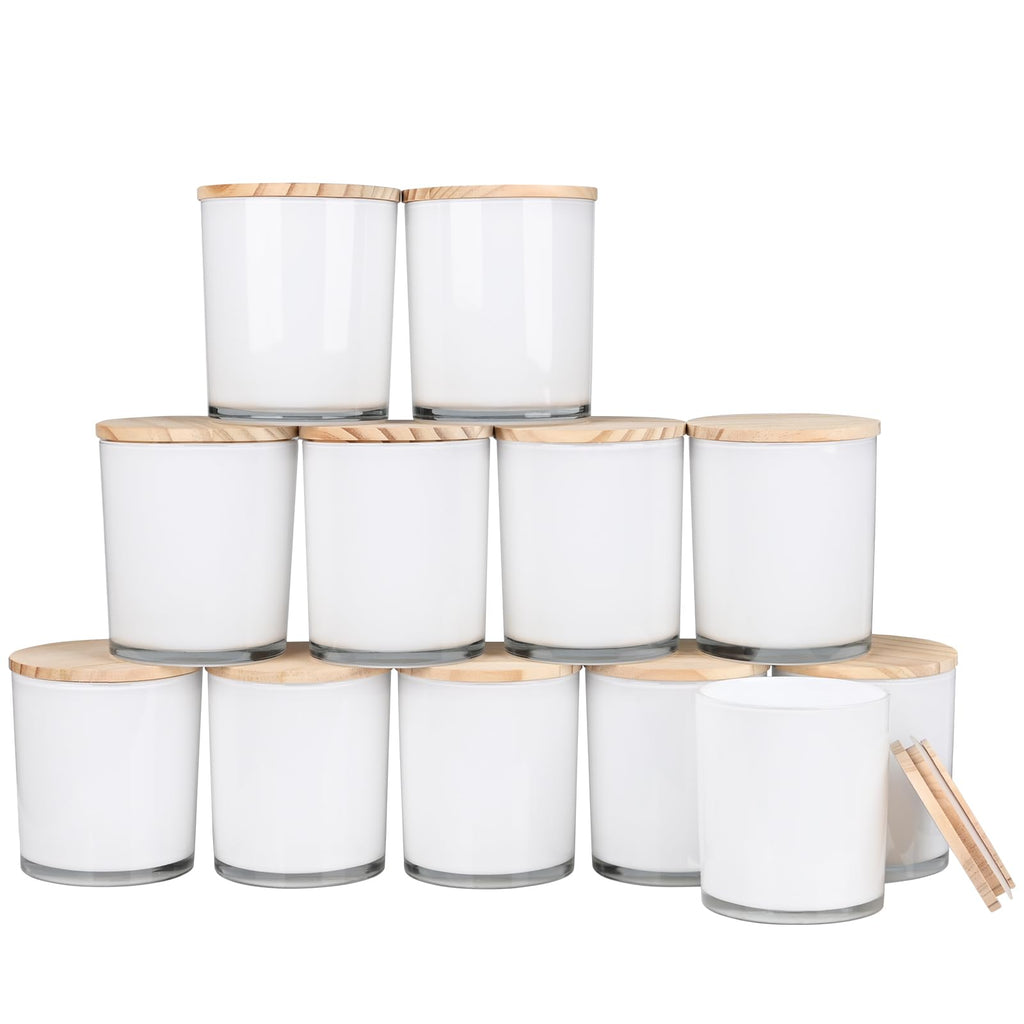 SHOWIN Thick Candle Jars for Making Candles 12 Pcs, 7 OZ Empty Jars with Wood Lids for Candle Making, Sample Container, Clear