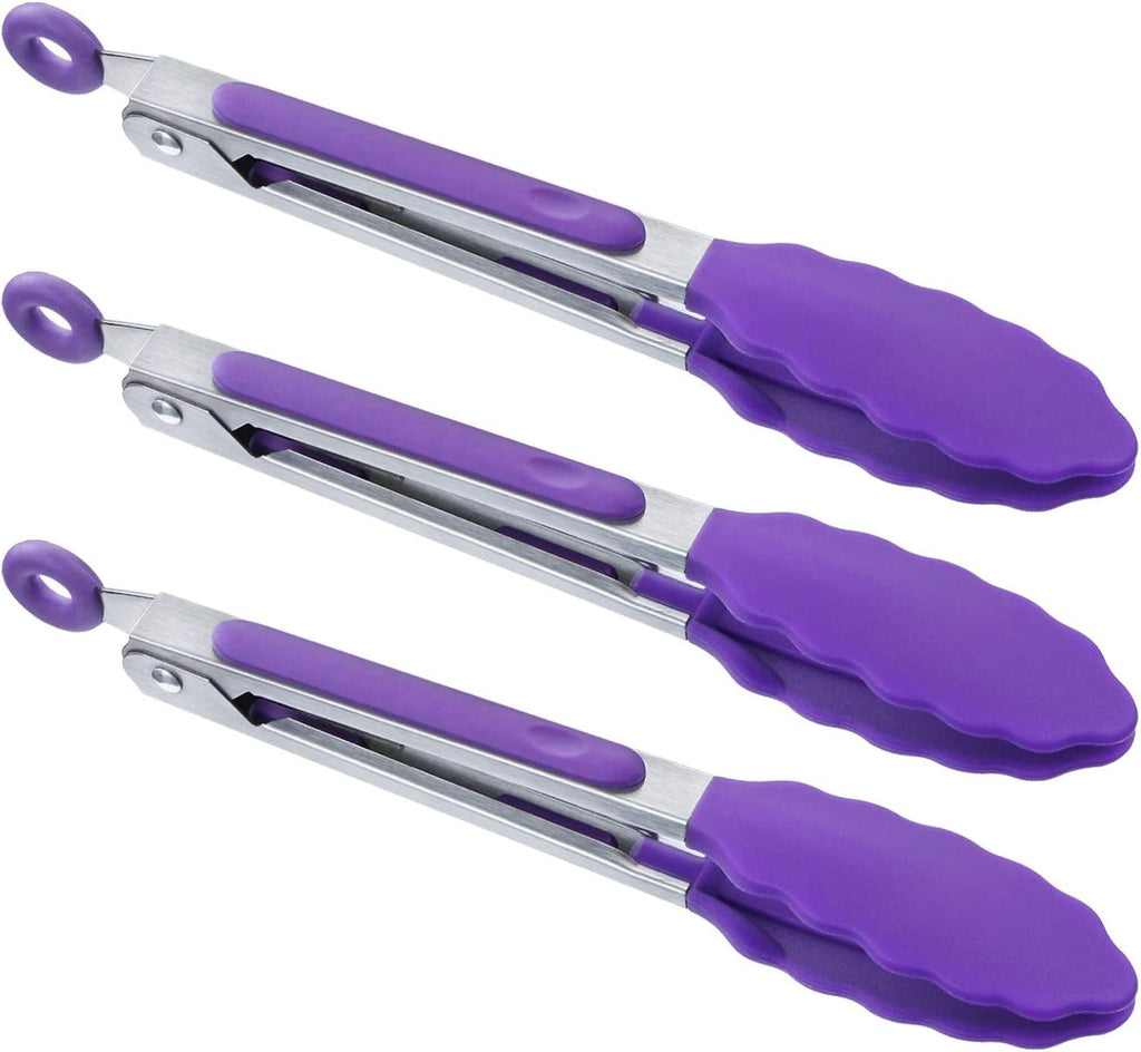 MSY BIGSUNNY Kitchen Food Tongs - 7" Mini Silicone Serving Tongs - Set of 3 (Blue)