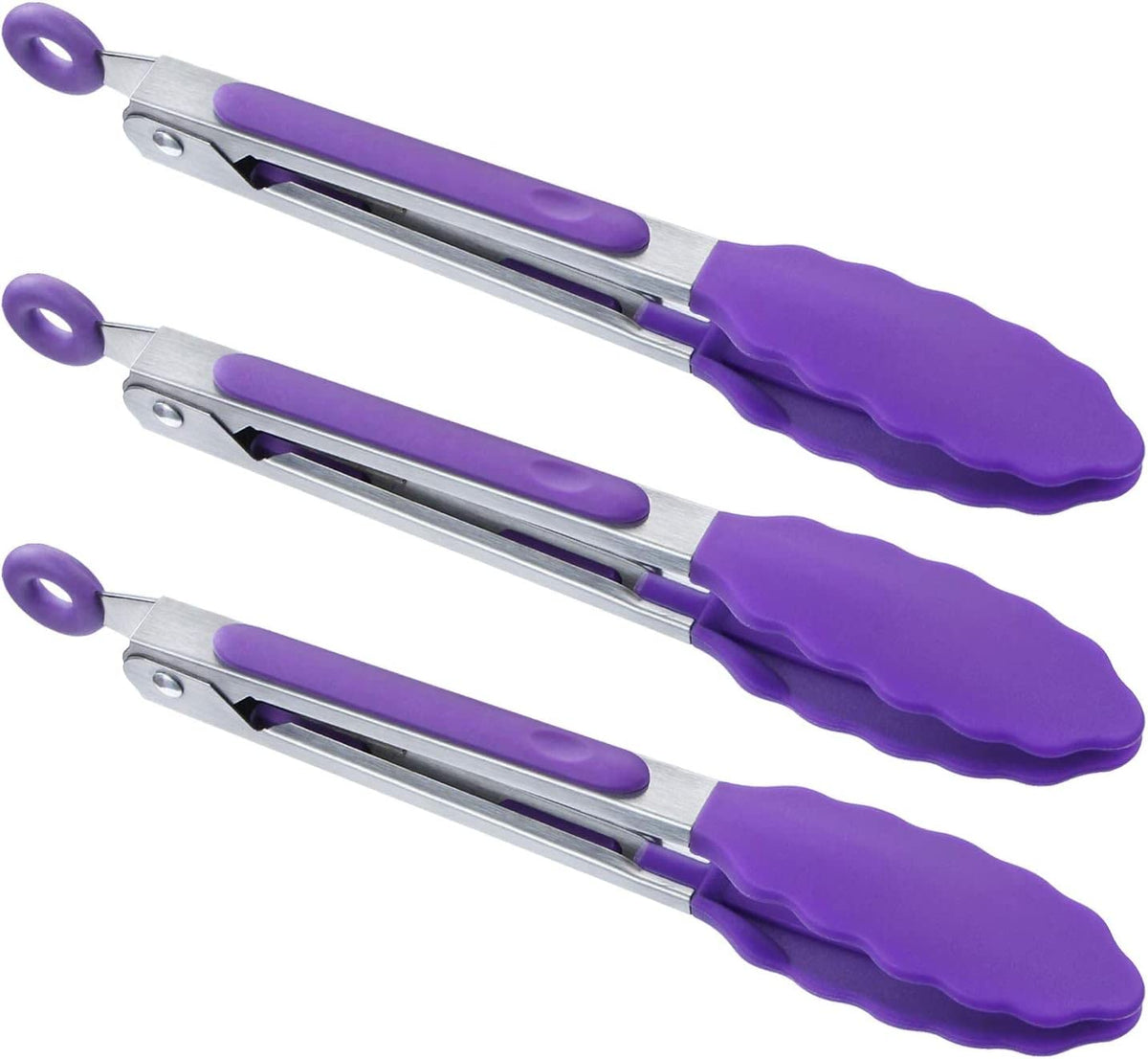 MSY BIGSUNNY Kitchen Food Tongs - 7" Mini Silicone Serving Tongs - Set of 3 (Blue)