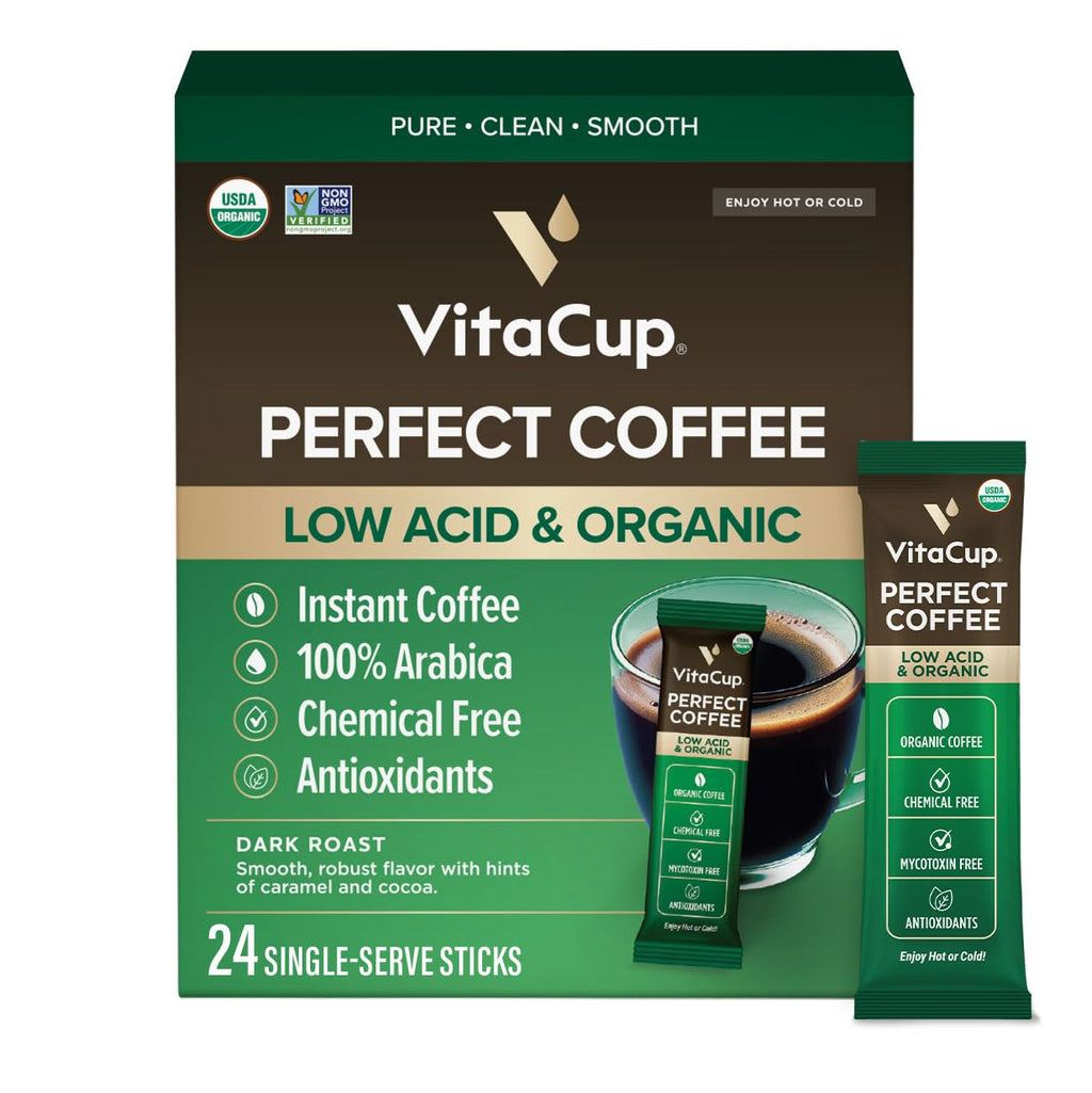 VitaCup Perfect Low Acid USDA Organic Instant Coffee Packets 24ct