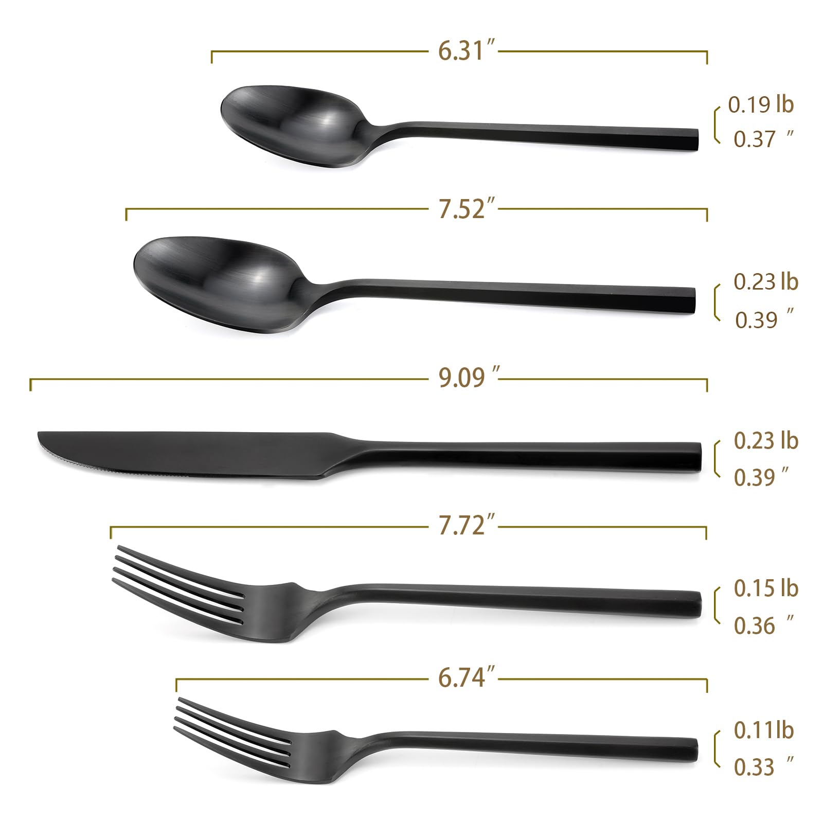 DEACORY Silverware Set Matte Black Hexagon 40-Piece Service for 8