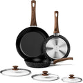 Innerwell Frying Pan Set With Lids - Non Stick Frying Pans Set 3 Pcs, Nonstick Skillet Pans Set Egg Omelette Pan W/Lid, PFOA Free, Induction Non Toxic Cooking Black Pan Set
