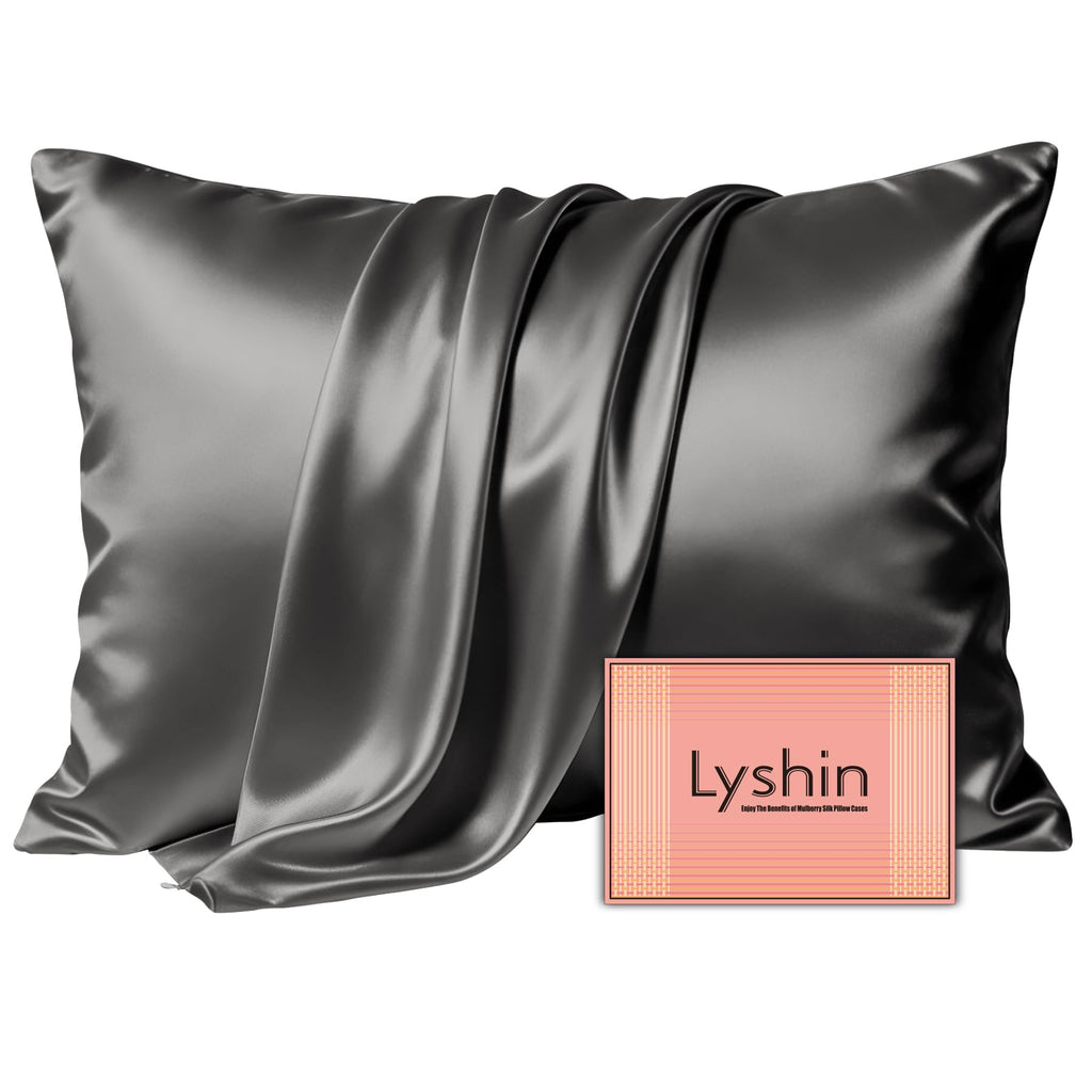 LYSHIN Silk Pillow Cases Standard Size with Hidden Zipper, Silver Grey