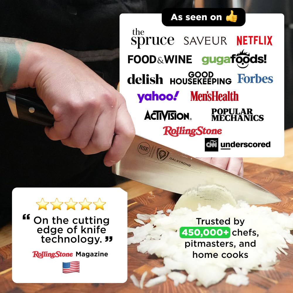 Dalstrong 8" Chef Knife — Forged High-Carbon German Steel, Full-Tang, Hand-Polished 16–18° Edge — Gladiator Series ELITE For Daily Home Cooking, BBQ Prep & Professional Kitchens — G-10, NSF