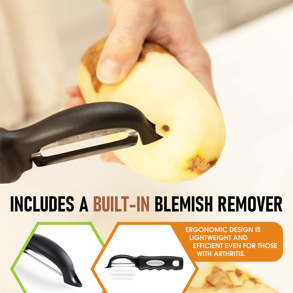Spring Chef Swivel Vegetable Peeler for Kitchen w/Soft Grip Handle, Black