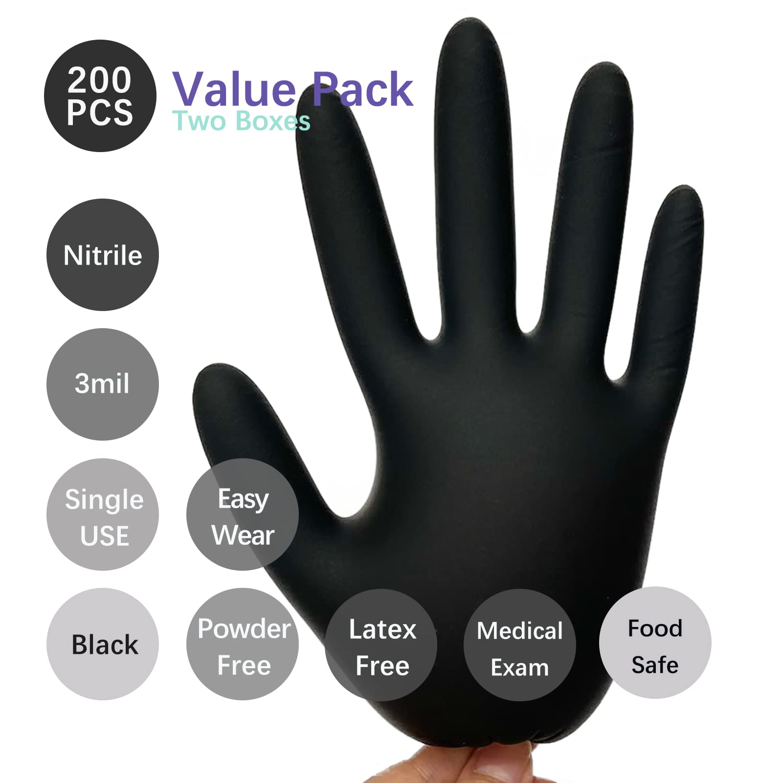Dr.GreenPanda Black Nitrile Exam Gloves Medium 200pcs 3mil Food Safe