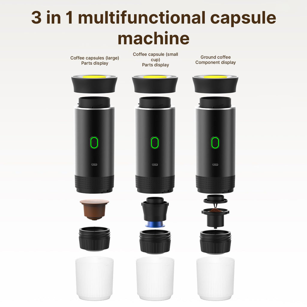 Irishom Portable Coffee Machine, 3 in 1 Cordless Electric Coffee Maker, Work with Capsule and Ground Coffee, Cold Brew and Heating Coffee Maker with 150ml Cup