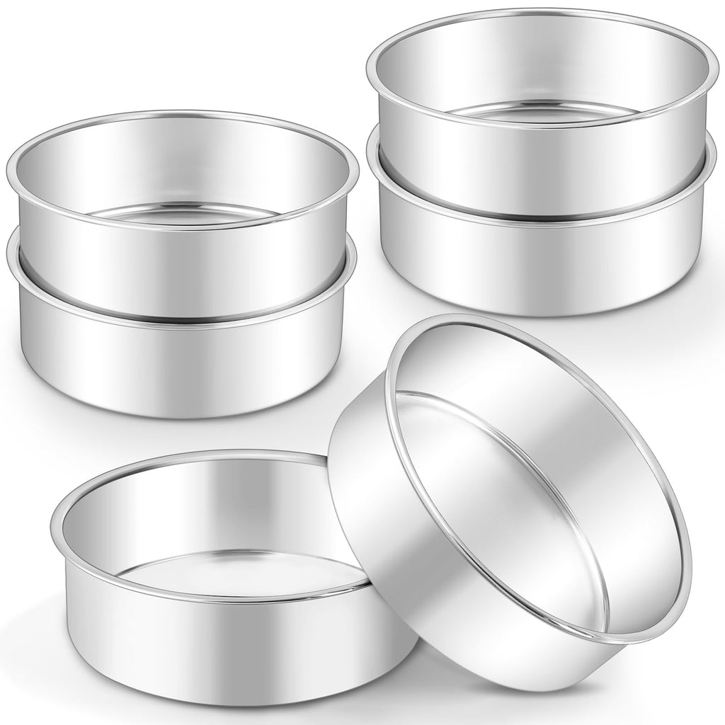 LIANYU 6 Inch Cake Baking Pans Set of 4, Stainless Steel Round Cake Bake Pan Non Stick, Fit in Pot Pressure Cooker Air Fryer, Healthy & Toxic Free, Leak-proof & Dishwasher Safe, Black