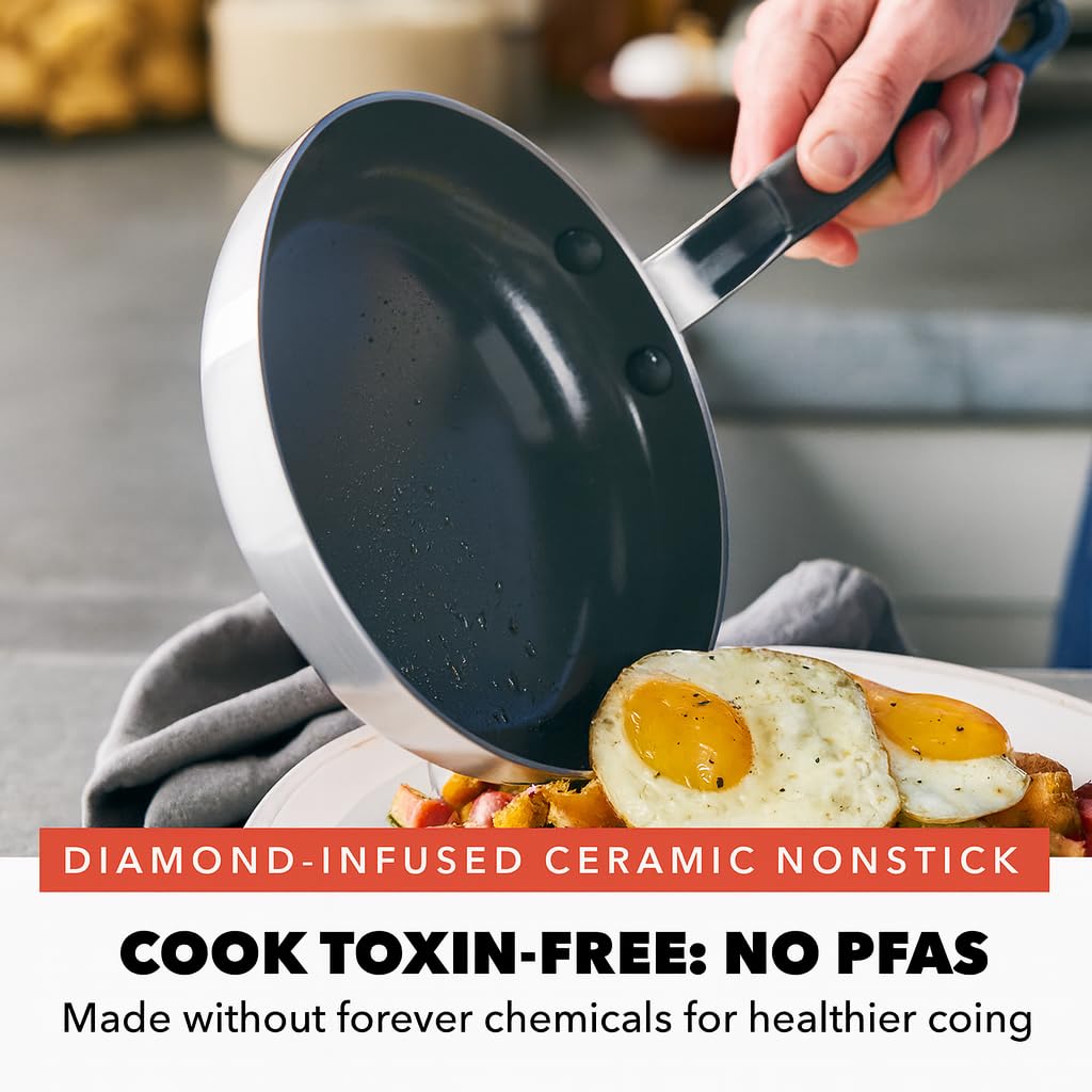GreenPan x Bobby Flay Stainless Steel 12 Piece Cookware Pots & Pans Set, Professional Grade Tri-Ply, Multiclad, PFAS-Free Ceramic Nonstick, Induction Suitable, Dishwasher & Oven Safe,Stay Cool Handles