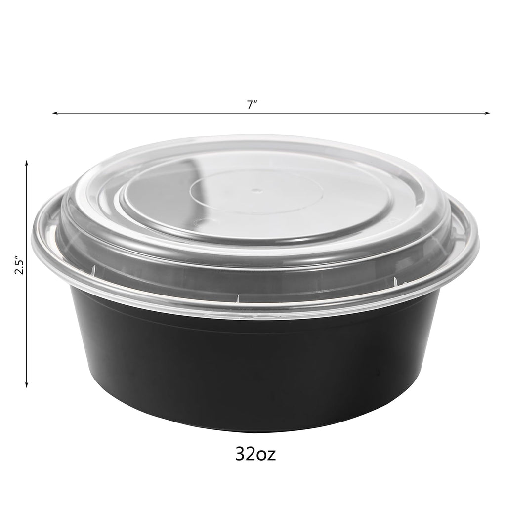 Jaluxing 32 oz 50 ct Round Meal Prep Containers with Lids Plastic Food Storage Lunch Plan To Go Box Disposable Take Out Bowls BPA Free Durable Stackable Microwave Freezer Safe (Formerly FULING)