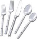 Bamboo 20-Piece Silverware Set, Stainless Steel Flatware Set, Cutlery Set Mirror Polished, Dishwasher Safe, Service for 4