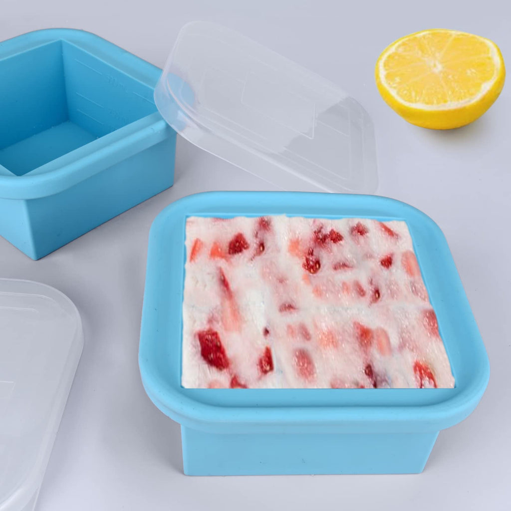 Kinggrand Kitchen 2 Cup Silicone Freezer Trays with Lid 2 Pack Silicone Freezer Molds Make 2 Perfect Soups, Broths, Stews, Sauces, Curries