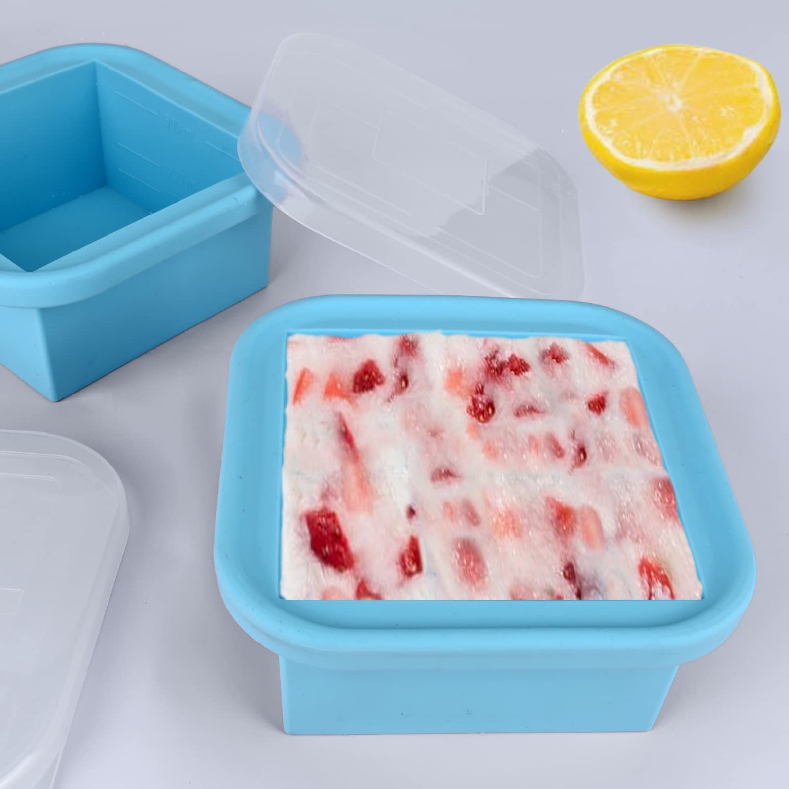 Kinggrand Kitchen 2 Cup Silicone Freezer Trays with Lid 2 Pack Silicone Freezer Molds Make 2 Perfect Soups, Broths, Stews, Sauces, Curries