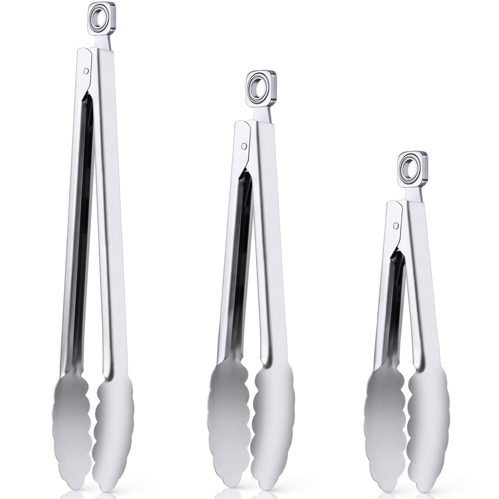 7/9/12 Inch Kitchen Tongs for Cooking, Heat Resistant Stainless Steel Tongs