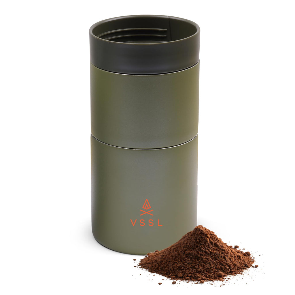 VSSL - Nest Pour Over Coffee Set | Coffee Maker for Camping | All-In-One Travel Pour Over | Transportable Dripper, 10oz Stainless Steel Travel Mug | Compact Storage & Adventure Ready | Deep Moss