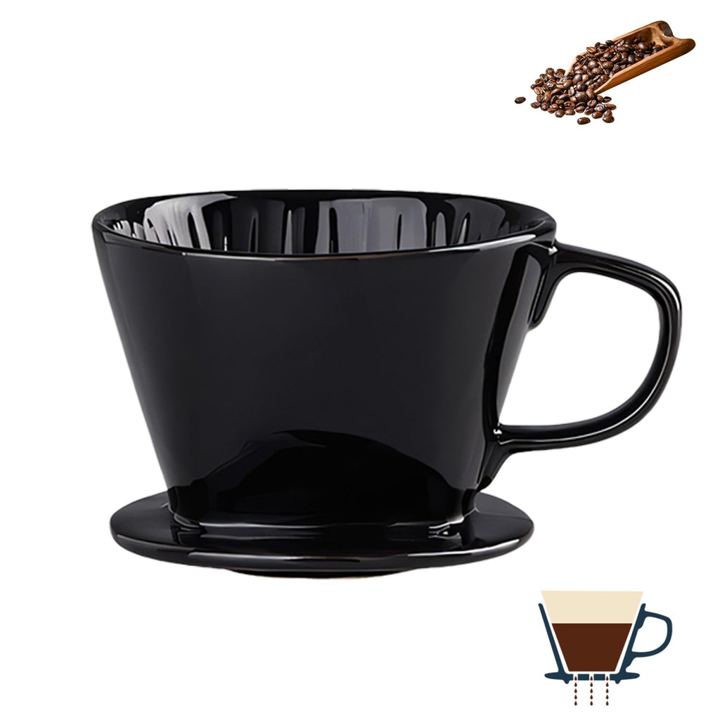 Marirao Pour Over Coffee Maker, Single Cup Coffee Dripper, Manual Porcelain Slow Brewing Accessories for Travel, Camping, Office, Home, Cafe, Coffee Gifts (Black, Medium)