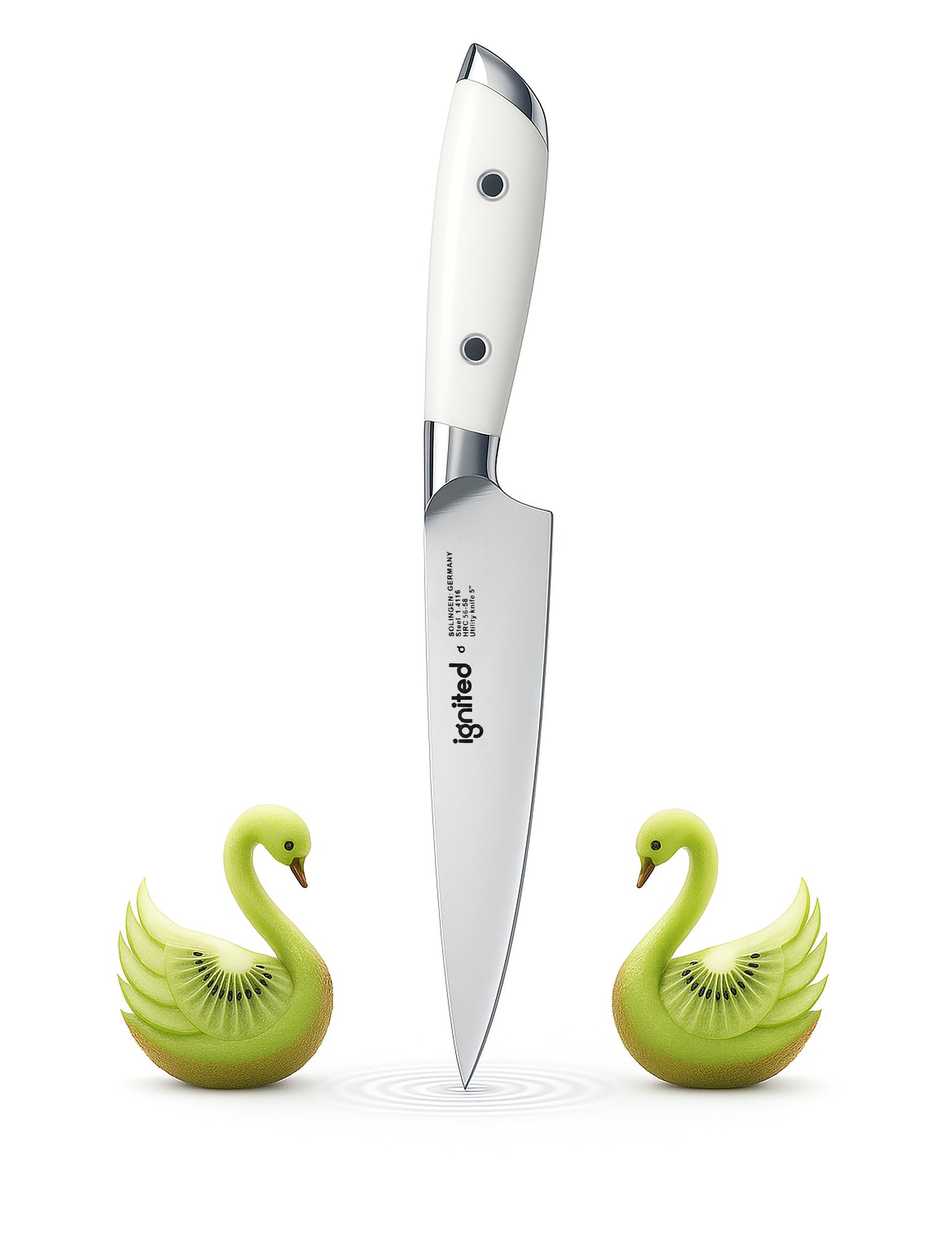 5 inch Paring Knife, German Stainless Steel, Ivory White Handle