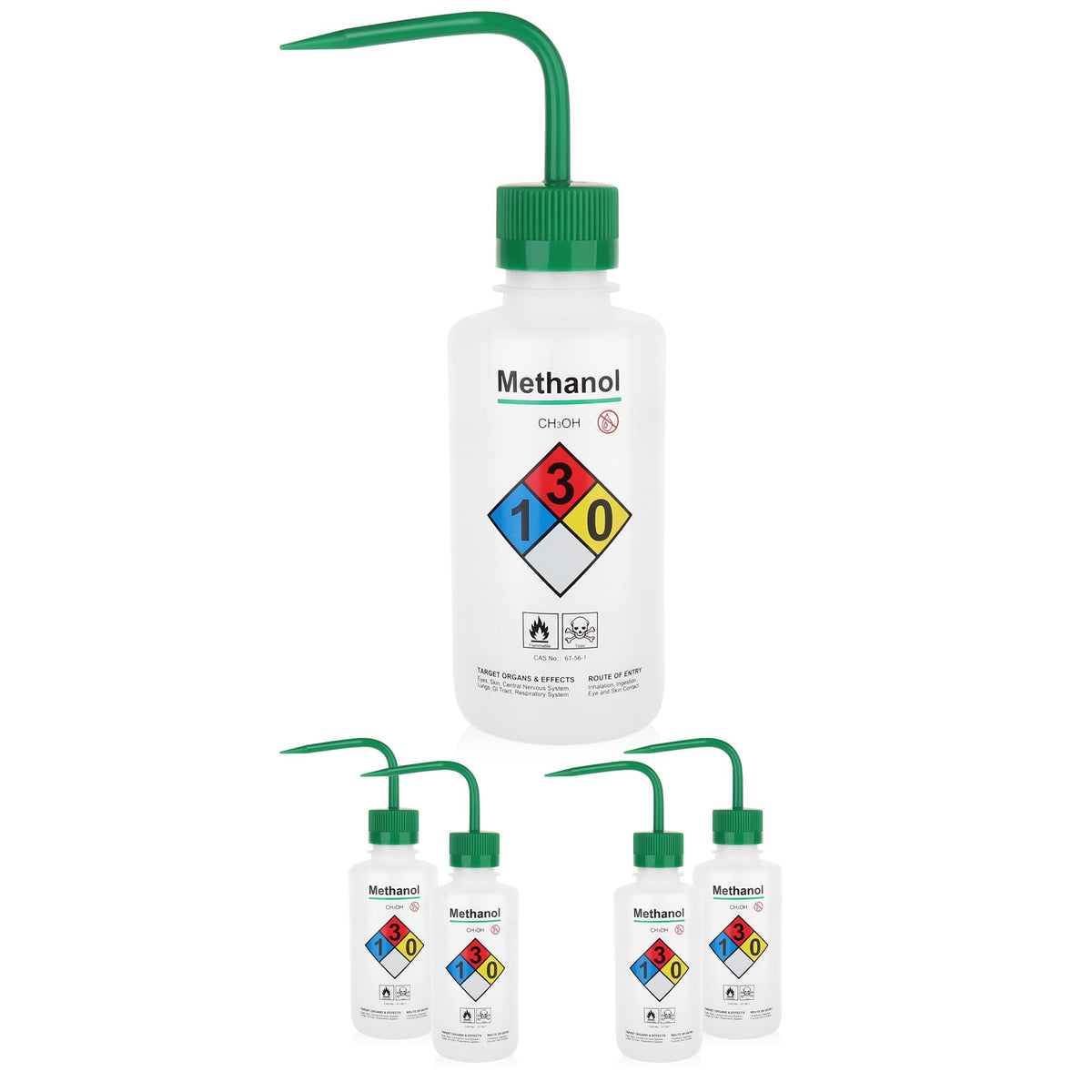 LABINVO 4pcs of Methanol Wash Bottles, Vol.500ml (17oz), Narrow Mouth, Self-Venting Safety Wash Bottles, LDPE Material, IN-WBM500