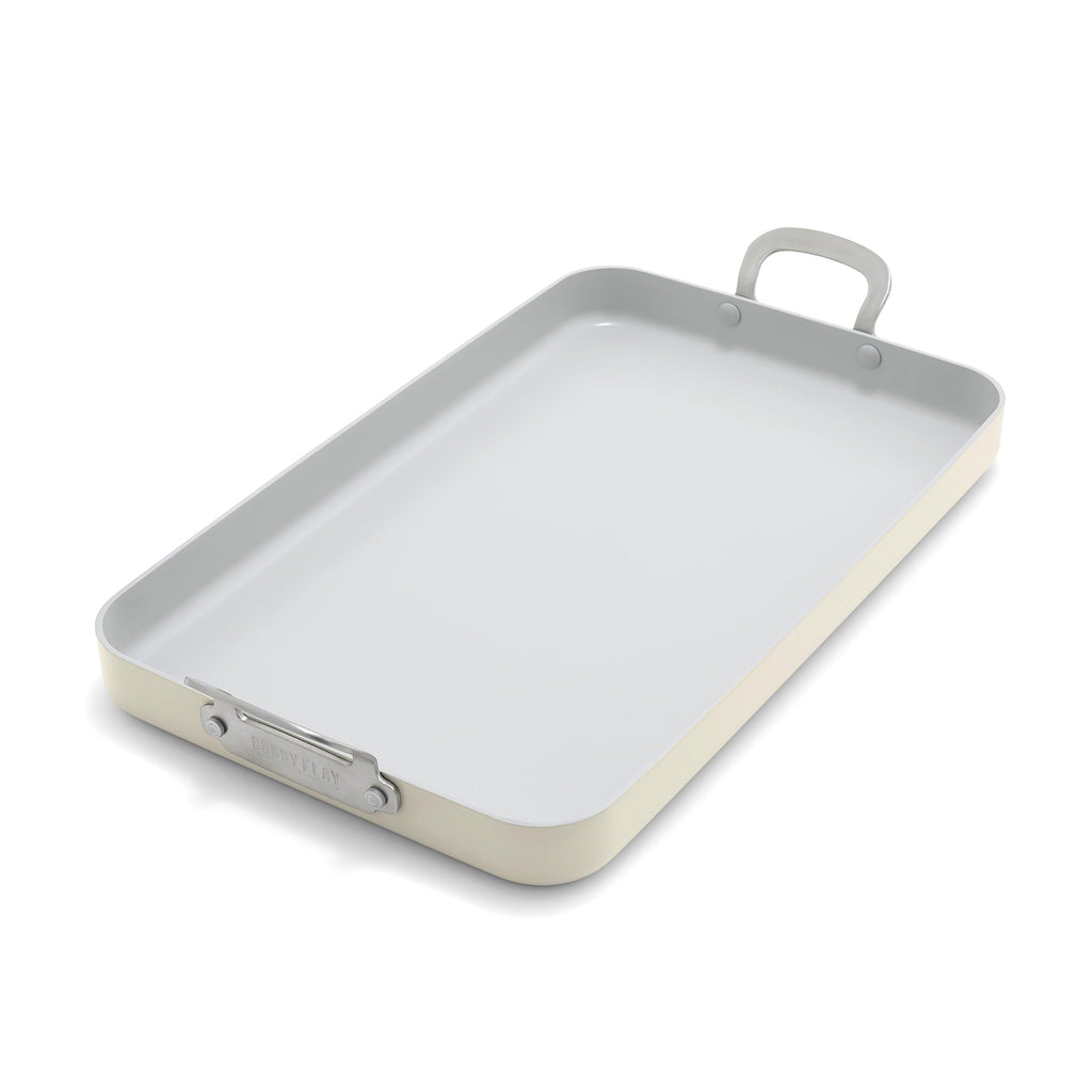 GreenPan x Bobby Flay 18" x 11" Nonstick Double Burner Griddle, PFAS-Free Ceramic Double Stovetop Skillet, Stainless Steel Handles, Dual-Use Cooking, Easy Clean Dishwasher & Oven Safe Pan, Cream