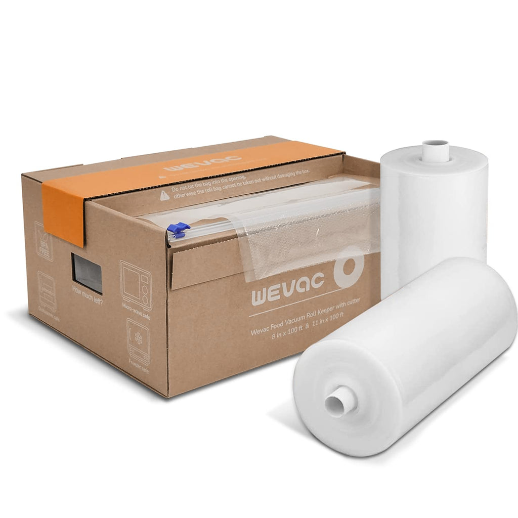 Wevac Vacuum Sealer Bags for Food, 8"x100' & 11"x100' Rolls with Cutter Box