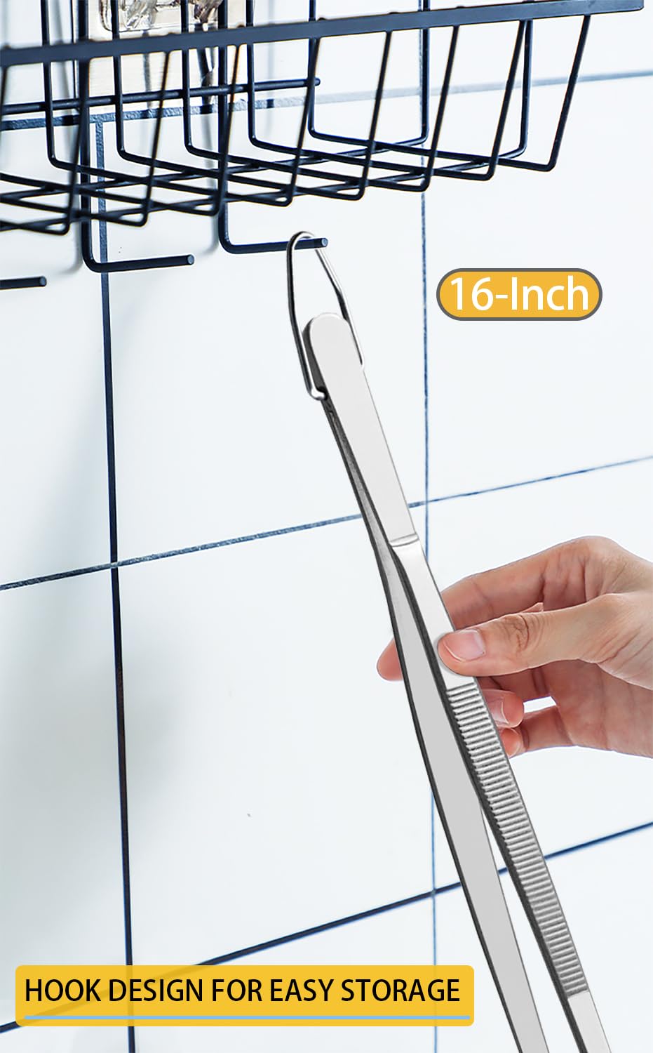 JETKONG 16-Inch Kitchen Tweezers Fine Tweezer Tongs Extra-Long Stainless Steel Cooking Tweezers (Point-Tips)