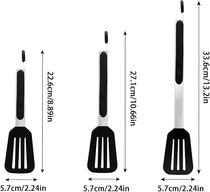 STARUBY 3 PCS Stainless Steel & Silicone Cooking Tongs Set (7", 9", 12")