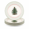 Spode Christmas Tree Polka Dot Dessert Plate (Set of 4) - Festive 8-Inch Stoneware Plates for Holiday Entertaining, Appetizers, Snacks - Microwave, Dishwasher, Freezer Safe Party Appetizer Dishes