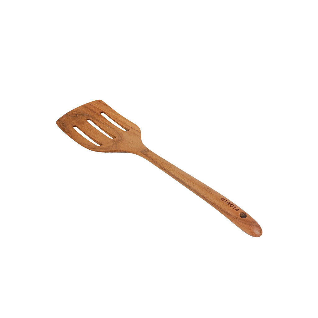 Fiodio Home Teak Wooden Spatula, Spoons & Slotted Turner for Cooking – Natural Non-Stick, Handcrafted Kitchen Utensils with Comfort Grip & Microfiber Cloth