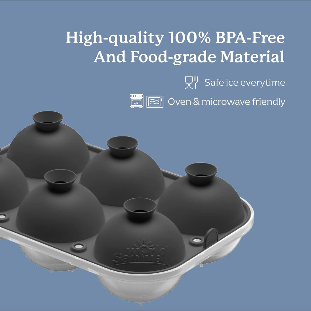 Samuelworld Large Ice Ball Maker with Lid, 12 x 2.5 Inch Ice Balls - Food Grade, Easy To Fill Round Silicone Ice Tray, Perfect Spheres Craft Ice Maker for Whiskey, Cocktails, Gifting - Grey