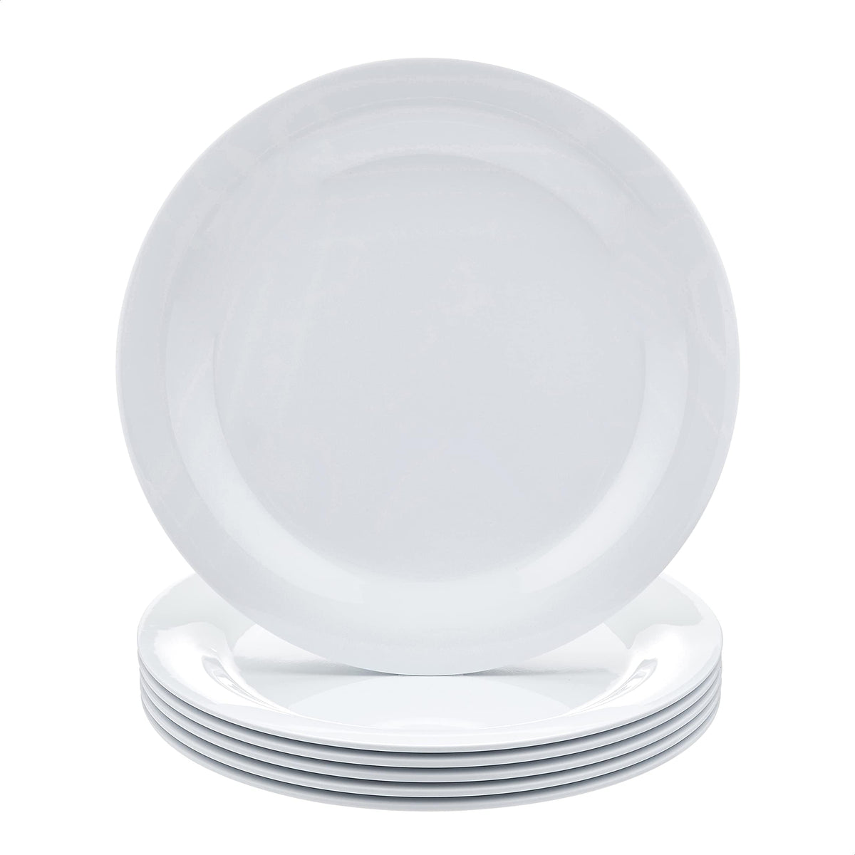 Amazon Basics Melamine Dinner Plates for Restaurants and Home, Dishwasher Safe, BPA Free, Break and Crack Resistant, 10.5", White, 6-Piece Set