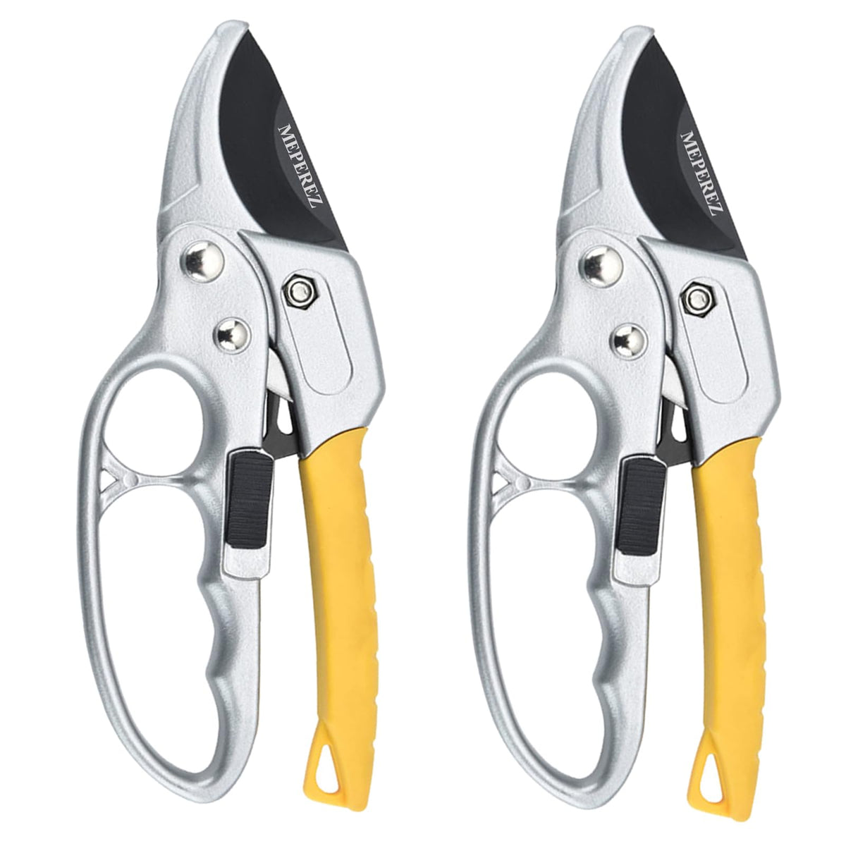 MEPEREZ Premium German-style Pruning Shears, Arthritis Weak Hand Snips, Pruners 4x Cutting Power Trimming, 1-Inch Cut Capacity Garden Clippers, Ergonomic, Durable, Super Sharp Scissors Gardening Tools