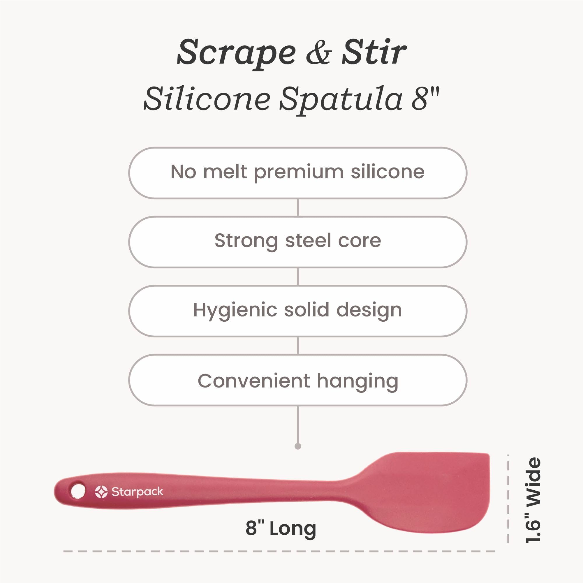Starpack 'Scrape & Stir' Silicone Spatula (8.5 Inches) - Heat Resistant Spatula Set 600°F - Food Grade Kitchen Spatulas - Nonstick Baking and Cooking Spatula - LFGB Grade Rubber Spatula Set