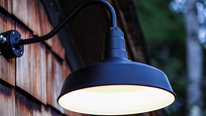Steel Lighting Co. Gardena Barn Light | Outdoor Wall Mounted | 16" Dome | 11" Straight Arm | Farmhouse Light Made in America | Hunter Green Exterior/Brass Interior
