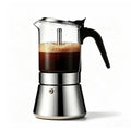 SIXAQUAE Moka Induction Stovetop Espresso Maker,Crystal Glass-top & Stainless Steel Espresso Moka Pot,Classic Italian coffee maker,240ml(6cup)