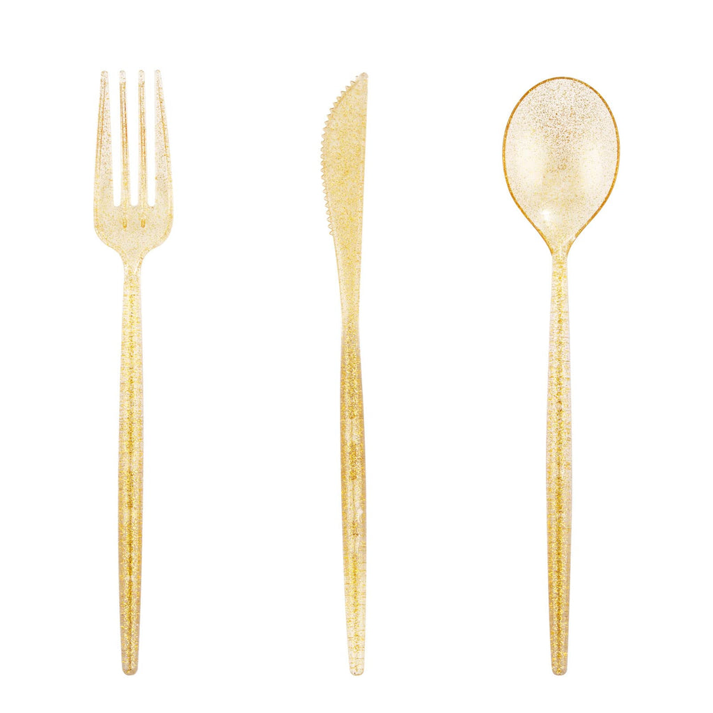 Supernal 180pcs Gold Plastic Silverware Set, Disposable Cutlery