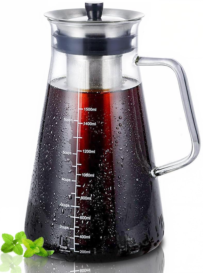 Aquach 51oz Cold Brew Maker, Borosilicate Glass Iced Coffee Tea Pitcher