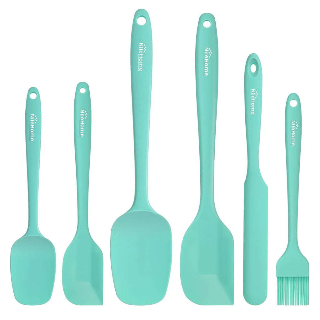 NileHome 6 Pieces Silicone Spatula Set with Silicone Brush,Turquoise