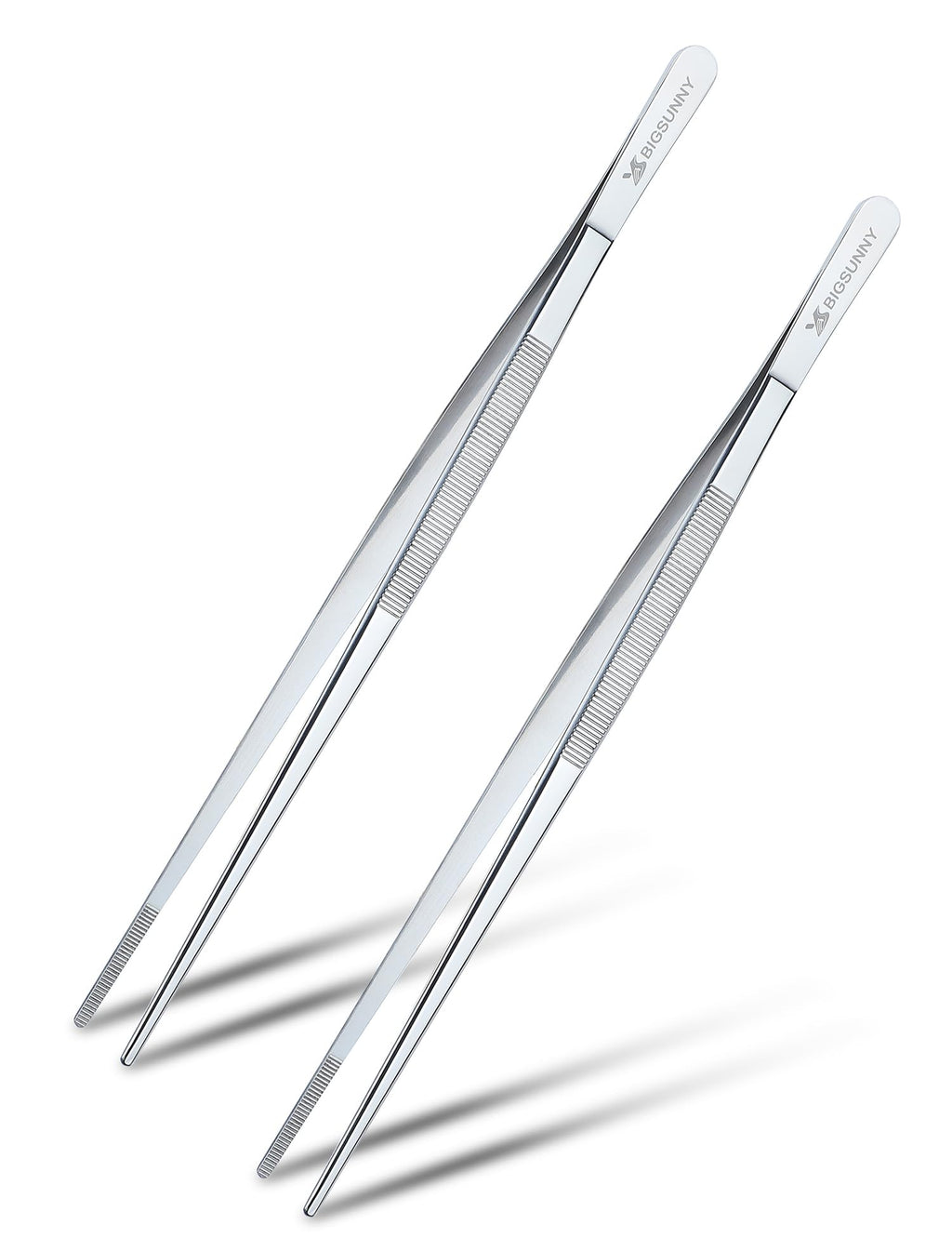 MSY BIGSUNNY Stainless Steel Food Tweezers Multi-function Cooking Tongs Kitchen Serving Tong (12" Round & 12" Pointed Tweezers)