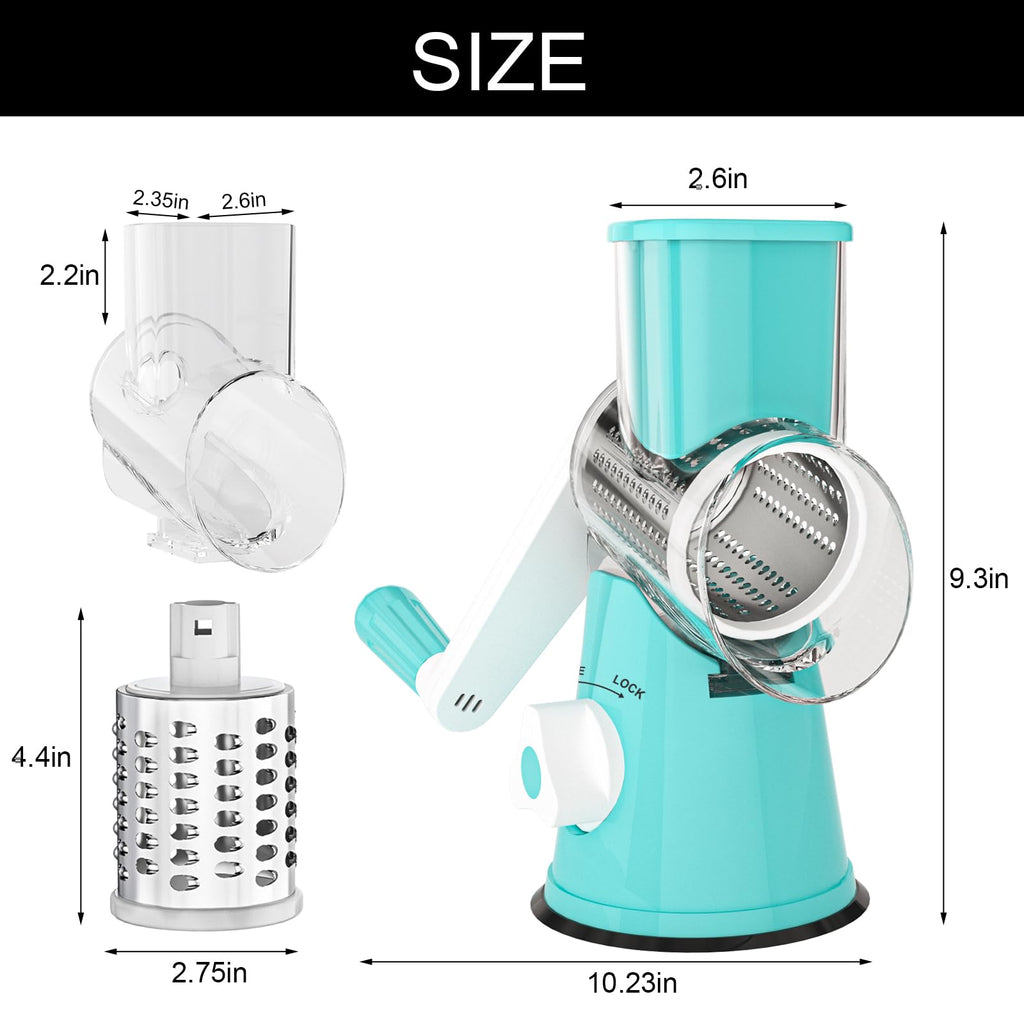 Cambom Rotary Cheese Grater Hand Crank Cheese Shredder for Fresh Cheese, Vegetable, Nuts,Non-slip Suction Base, Five Blades, Blue