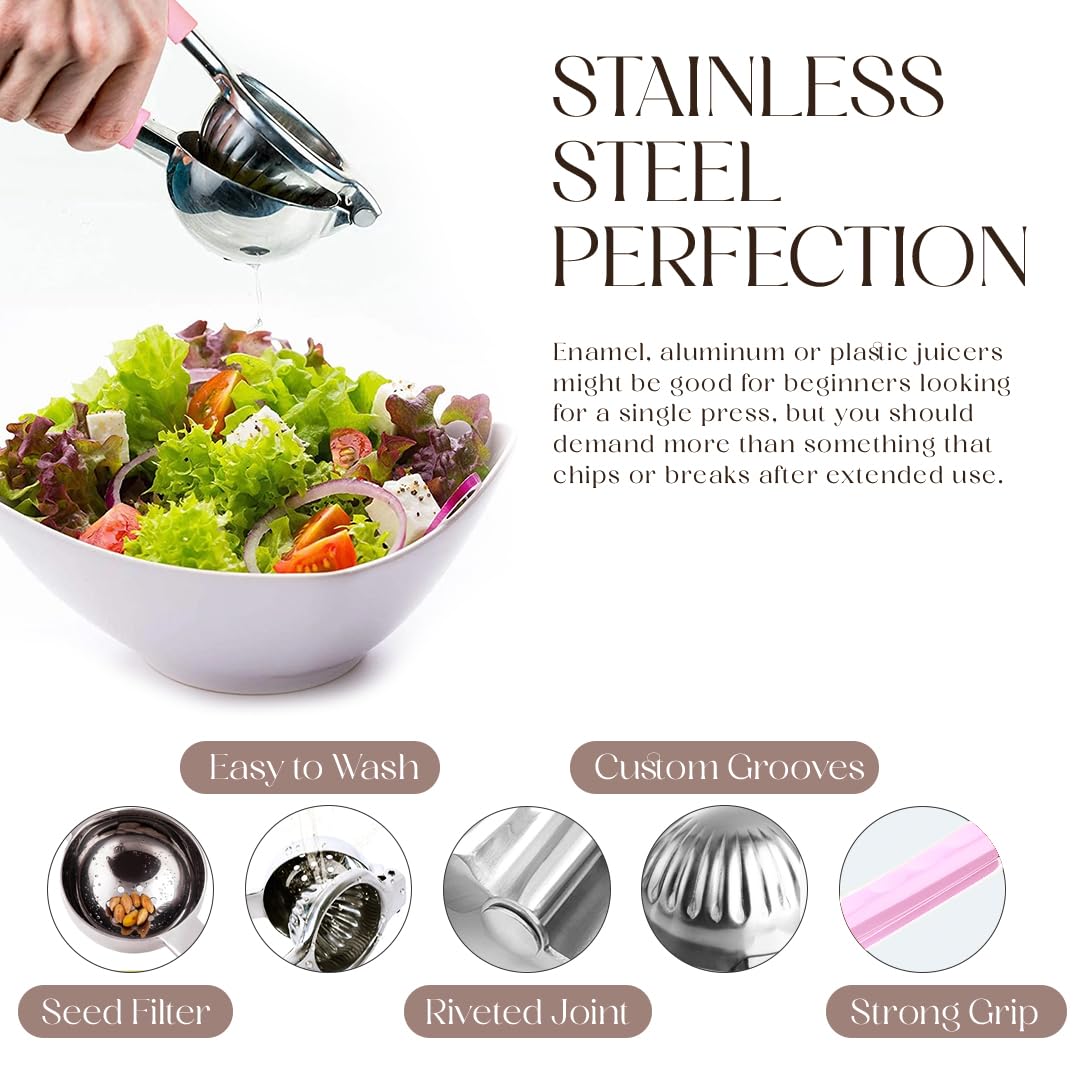 Bellemain Metal Lemon Squeezer, Stainless Steel Citrus Juicer, pink