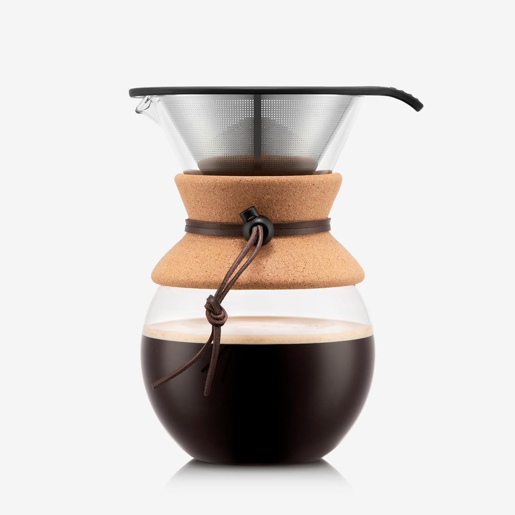 Bodum 17oz Pour Over Coffee Maker, High-Heat Borosilicate Glass with Reusable Stainless Steel Filter and Cork Grip - Made in Portugal