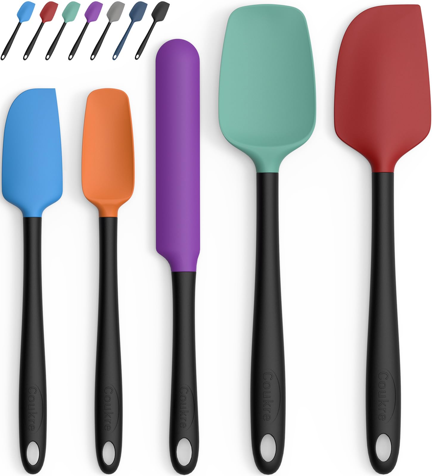 Coukre Silicone Spatula Set of 5,High Temperature Resistant, Food Grade Silicone, Dishwasher Safe, for Baking, Cooking (Colorful B Black)