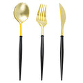 N9R 150Pcs Gold Plastic Silverware - Gold Disposable Cutlery Set with Black Handles with 50 Forks, 50 Spoons and 50 Knives - Perfect for Parties,Halloween, Birthdays, Wedding and Everyday Use